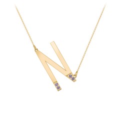 Asymmetrical Initial Necklace with Accent Stones - N