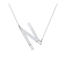 Asymmetrical Initial Necklace with Accent Stones - N – Sterling Silver with Cubic Zirconia