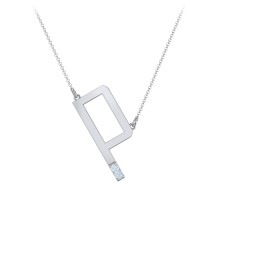 Asymmetrical Initial Necklace with Accent Stones - P