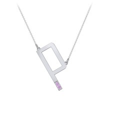 Asymmetrical Initial Necklace with Accent Stones - P