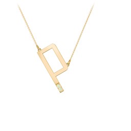 Asymmetrical Initial Necklace with Accent Stones - P in 18K Gold Plated Silver with Peridot