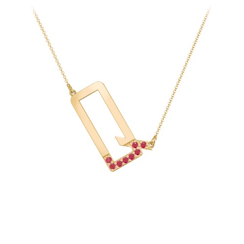 Asymmetrical Initial Necklace with Accent Stones - Q – 18K Gold Plated Silver with Garnet