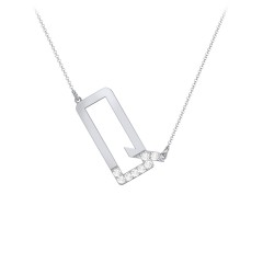 Asymmetrical Initial Necklace with Accent Stones - Q – Sterling Silver with Cubic Zirconia