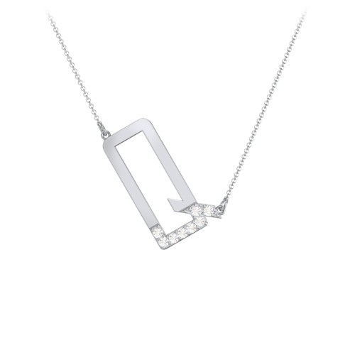 Asymmetrical Initial Necklace with Accent Stones - Q – Sterling Silver with Cubic Zirconia