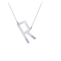 Asymmetrical Initial Necklace with Accent Stones - R