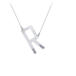 Asymmetrical Initial Necklace with Accent Stones - R