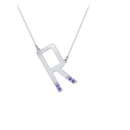 Asymmetrical Initial Necklace with Accent Stones - R