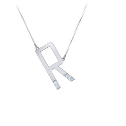 Asymmetrical Initial Necklace with Accent Stones - R