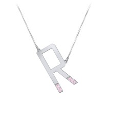Asymmetrical Initial Necklace with Accent Stones - R