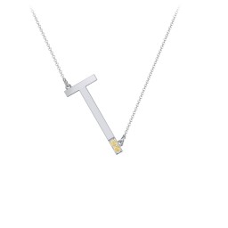 Asymmetrical Initial Necklace with Accent Stones - T