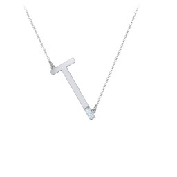 Asymmetrical Initial Necklace with Accent Stones - T