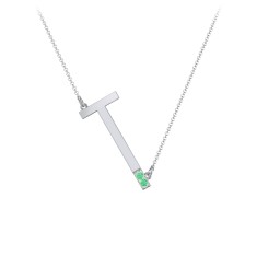 Asymmetrical Initial Necklace with Accent Stones - T