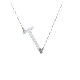 Asymmetrical Initial Necklace with Accent Stones - T
