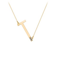 Asymmetrical Initial Necklace with Accent Stones - T in 18K Gold Plated Silver with Smokey Quartz