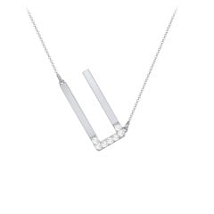 Asymmetrical Initial Necklace with Accent Stones - U