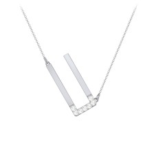 Asymmetrical Initial Necklace with Accent Stones - U – Sterling Silver with Cubic Zirconia