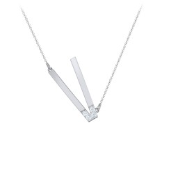 Asymmetrical Initial Necklace with Accent Stones - V
