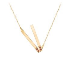 Asymmetrical Initial Necklace with Accent Stones - V in 18K Gold Plated Silver with Garnet