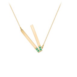 Asymmetrical Initial Necklace with Accent Stones - V in 18K Gold Plated Silver with Emerald