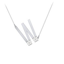 Asymmetrical Initial Necklace with Accent Stones - W
