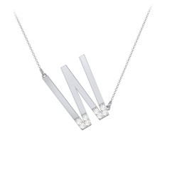 Asymmetrical Initial Necklace with Accent Stones - W