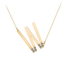 Asymmetrical Initial Necklace with Accent Stones - W in 18K Gold Plated Silver with Smokey Quartz