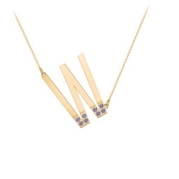 Asymmetrical Initial Necklace with Accent Stones - W in 18K Gold Plated Silver with Alexandrite