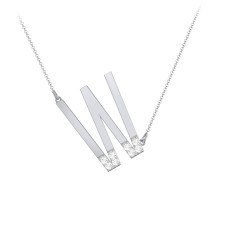 Asymmetrical Initial Necklace with Accent Stones - W – Sterling Silver with Cubic Zirconia