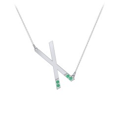 Asymmetrical Initial Necklace with Accent Stones - X