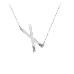Asymmetrical Initial Necklace with Accent Stones - X