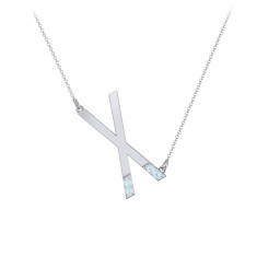 Asymmetrical Initial Necklace with Accent Stones - X