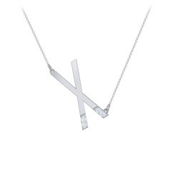 Asymmetrical Initial Necklace with Accent Stones - X