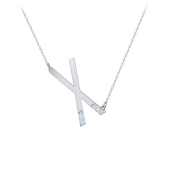 Asymmetrical Initial Necklace with Accent Stones - X