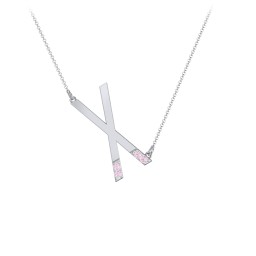 Asymmetrical Initial Necklace with Accent Stones - X
