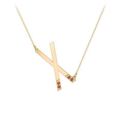 Asymmetrical Initial Necklace with Accent Stones - X – 18K Gold Plated Silver with Garnet
