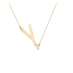 Asymmetrical Initial Necklace with Accent Stones - Y