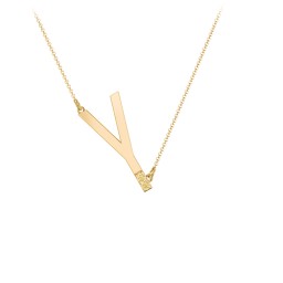 Asymmetrical Initial Necklace with Accent Stones - Y in 18K Gold Plated Silver with Citrine