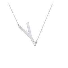 Asymmetrical Initial Necklace with Accent Stones - Y – Sterling Silver with Cubic Zirconia