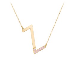 Asymmetrical Initial Necklace with Accent Stones - Z in 18K Gold Plated Silver with Pink Tourmaline