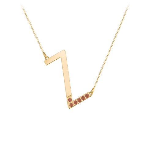 Asymmetrical Initial Necklace with Accent Stones - Z – 18K Gold Plated Silver with Garnet