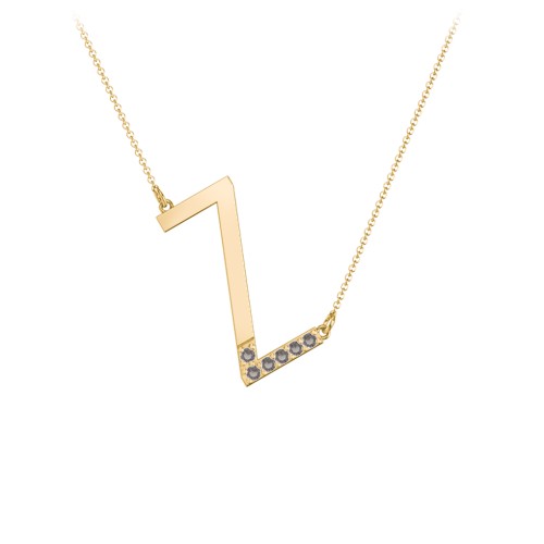 Asymmetrical Initial Necklace with Accent Stones - Z – 18K Gold Plated Silver with Smokey Quartz