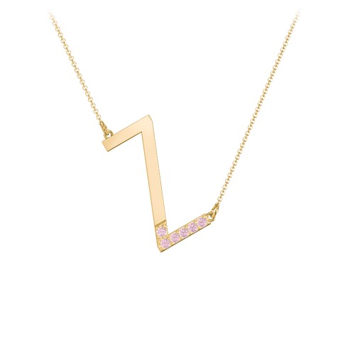 Asymmetrical Initial Necklace with Accent Stones - Z – 18K Gold Plated Silver with Pink Tourmaline