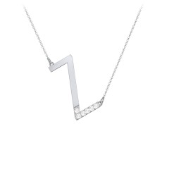 Asymmetrical Initial Necklace with Accent Stones - Z – Sterling Silver with Cubic Zirconia