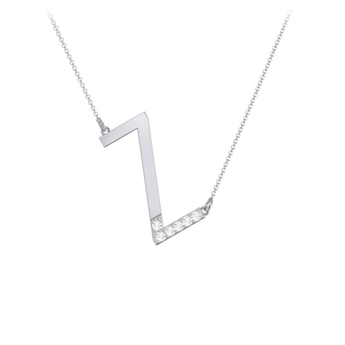 Asymmetrical Initial Necklace with Accent Stones - Z – Sterling Silver with Cubic Zirconia