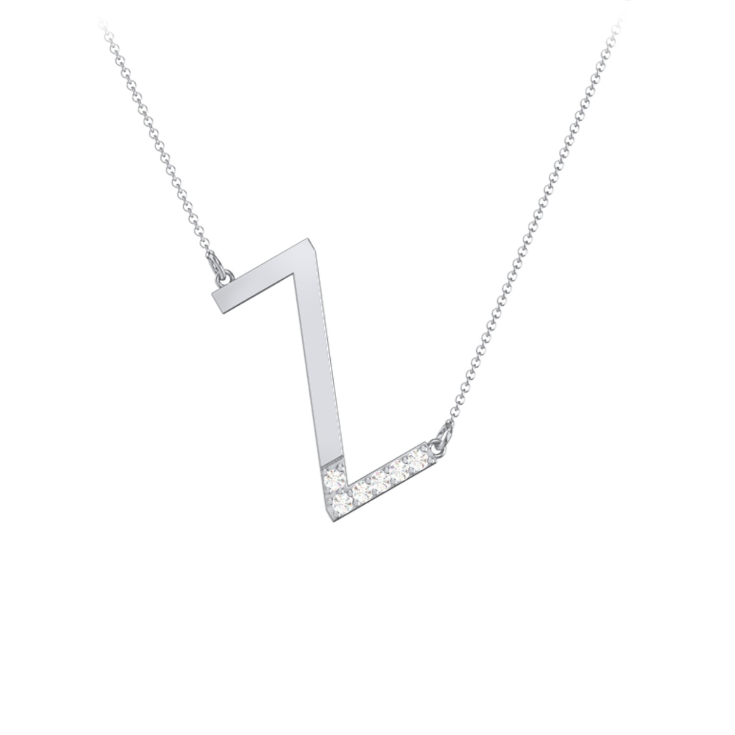 Asymmetrical Initial Necklace with Accent Stones - Z