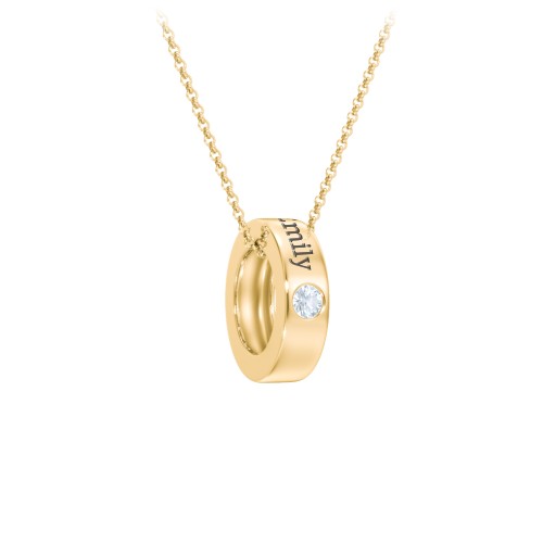 Engravable Gemstone Stacking Ring Charm Necklace - 1 – 14K Yellow Gold with Aquamarine