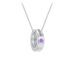 Engravable Gemstone Stacking Ring Charm Necklace - 1 in 925 Sterling Silver with Amethyst