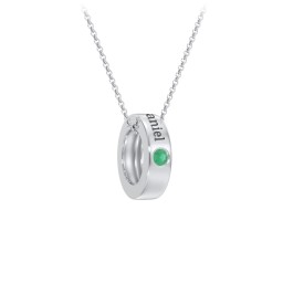 Engravable Gemstone Stacking Ring Charm Necklace - 1 in 925 Sterling Silver with Emerald