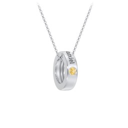 Engravable Gemstone Stacking Ring Charm Necklace - 1 in 925 Sterling Silver with Citrine