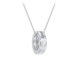 Engravable Gemstone Stacking Ring Charm Necklace - 1 in 925 Sterling Silver with Diamond